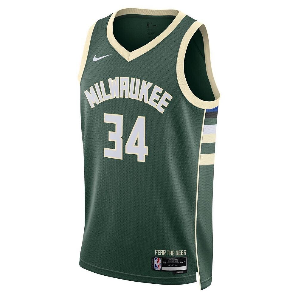 Джерси унисекс Nike Giannis Antetokounmpo Hunter Green Milwaukee Bucks Swingman — Icon Edition, цвет Buk Multi — фото 3