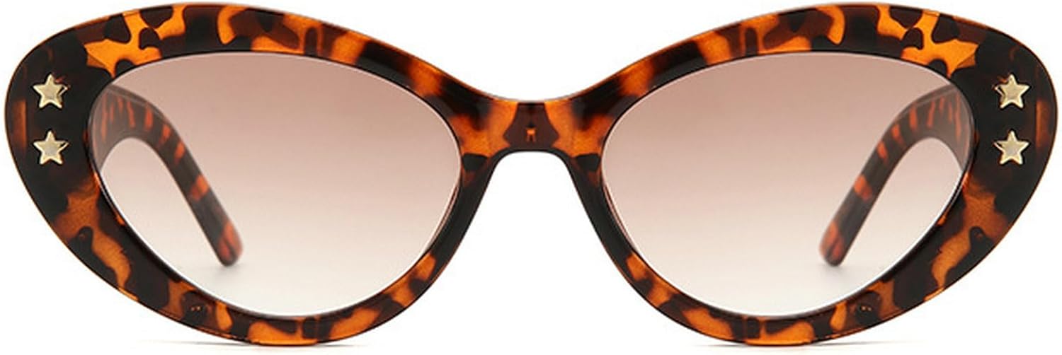 

Модные женские овальные солнцезащитные очки в винтажном стиле с заклепками, очки «кошачий глаз», ретро-очки для женщин, черные, с защитой от УФ-излучения UV400 mincl, Leopard