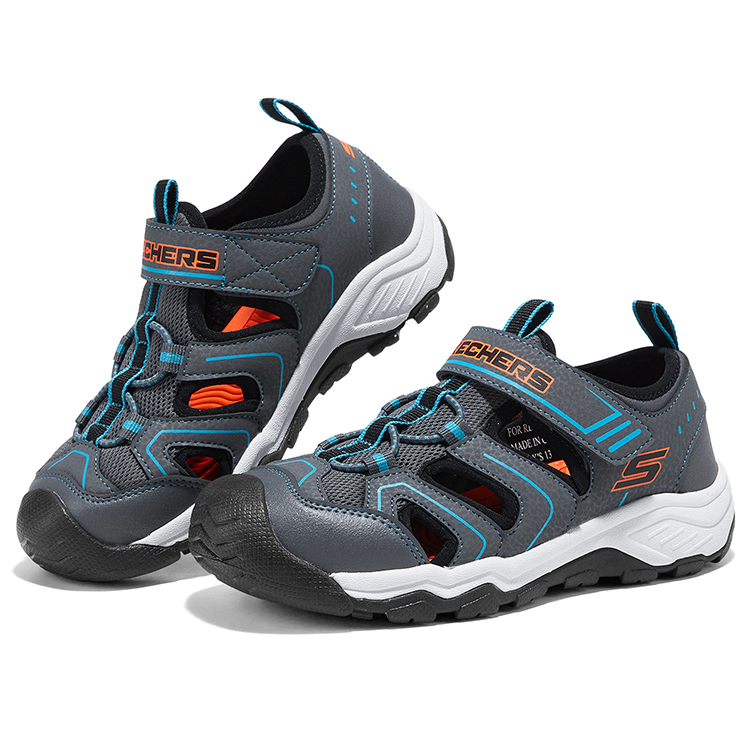 Skechers Kids Детские сандалии без шнуровки с противоскользящей подошвой, износостойкие, дышащие, быстросохнущие, цвет charcoal/black, для подростков — фото 3