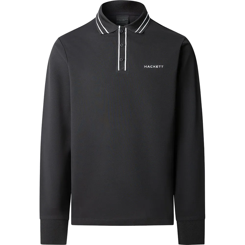 

Поло с длинным рукавом Hackett Jacquard Tipped, черный