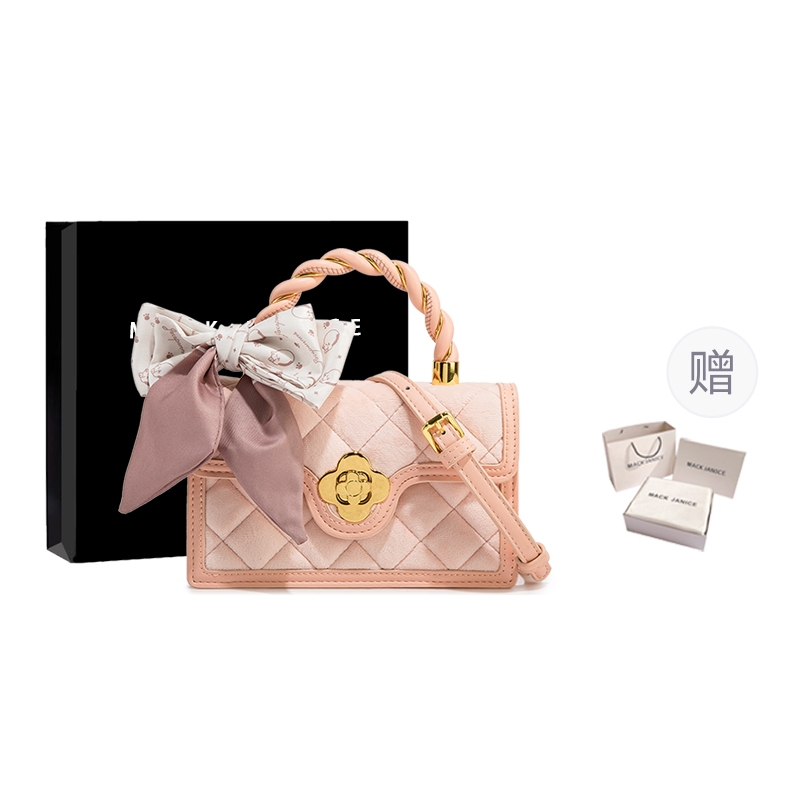 

MACKJANICE Джинсовый холщовый маленький квадратный рюкзак, Velour Diamond Pattern Pink
