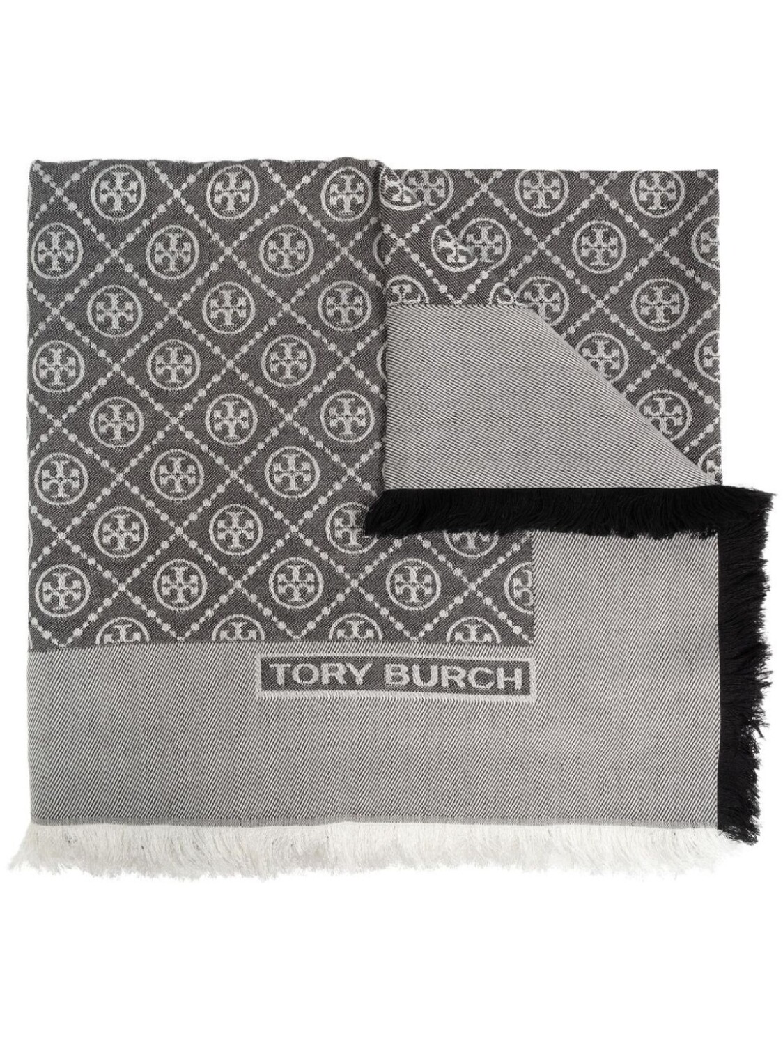 

Tory Burch шарф с монограммой и бахромой, серый