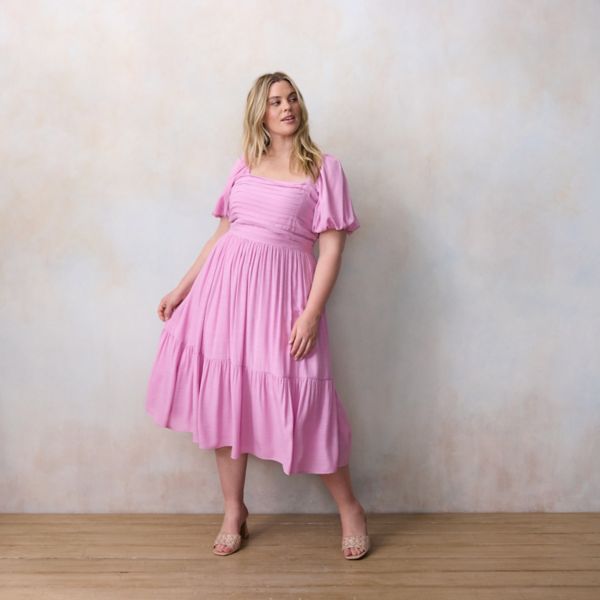 

Платье миди больших размеров с плиссированным лифом Lc Lauren Conrad, цвет grape macaroon