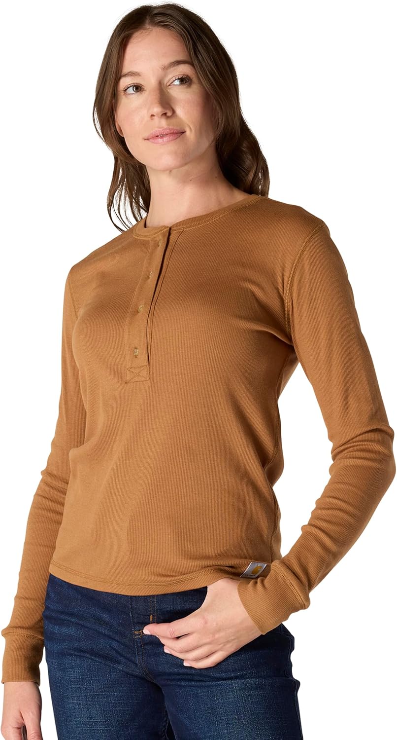 

Женская кофта Carhartt из волокнистой ткани TENCEL серии, свободный крой, длинный рукав, ребристая отделка, хенли, Carhartt Brown