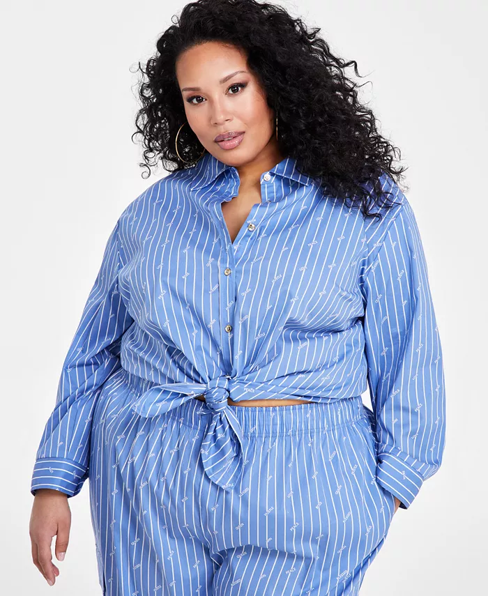 

Блузка с полосками и надписью Plus Size Affirmation Text Nina Parker, синий