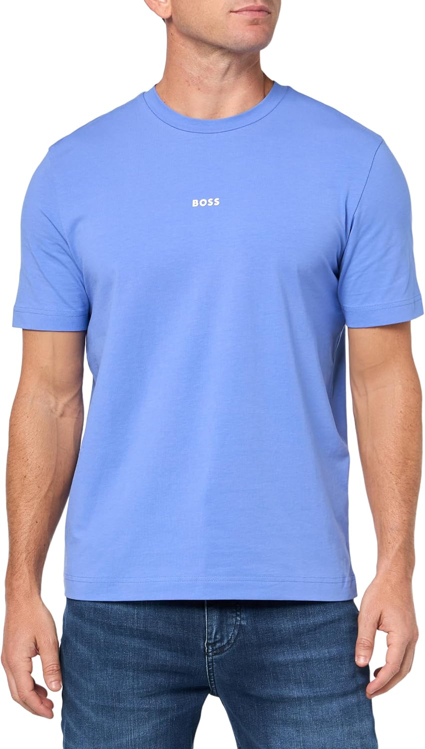 

Мужская хлопковая футболка BOSS с логотипом на груди, стандартного кроя, Baja Blue1