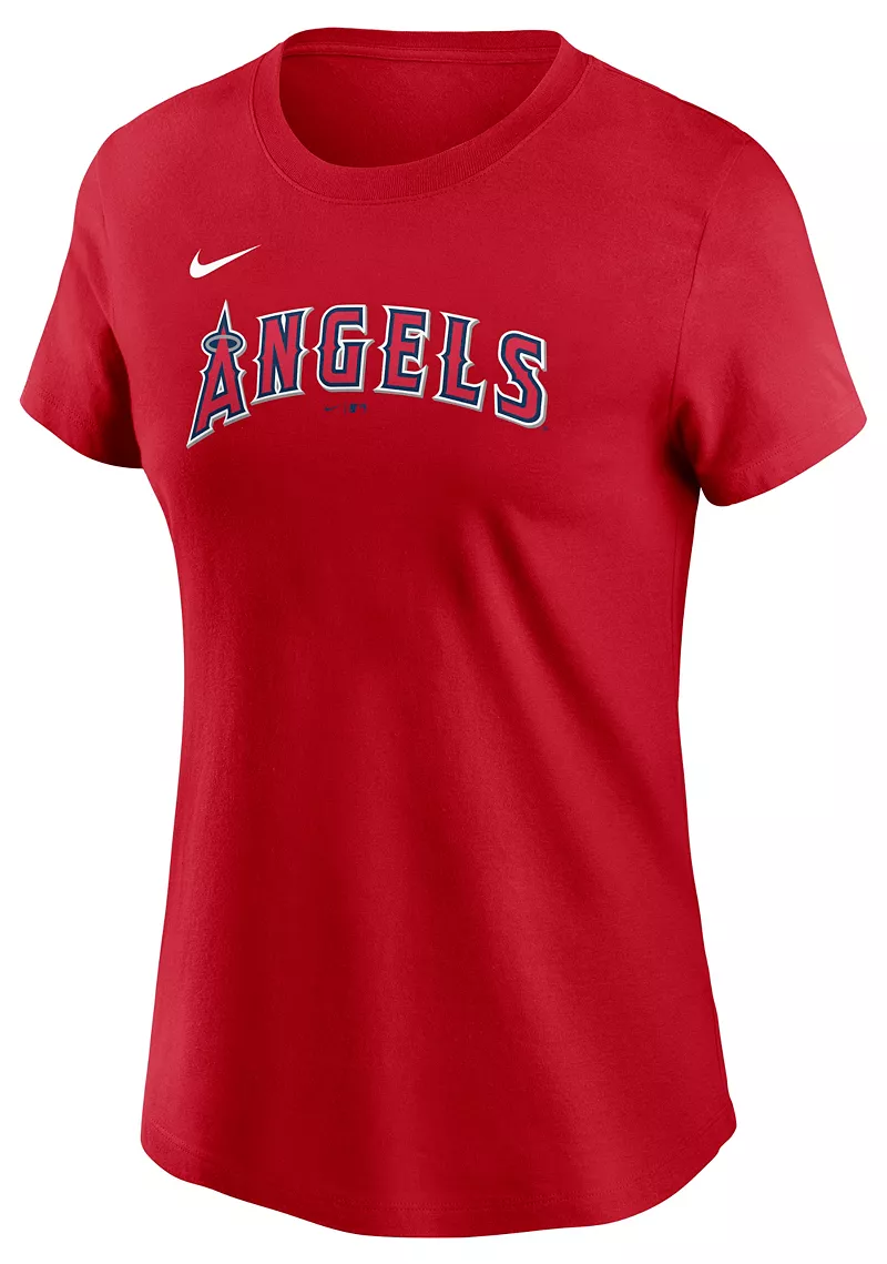 Женская красная домашняя футболка Nike Los Angeles Angels Mike Trout #27 — фото 2