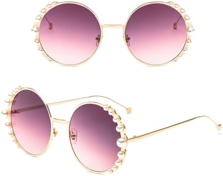 

Солнцезащитные очки 2027 года для женщин, металлическая оправа, круглые солнцезащитные очки с зеркальными линзами, перламутровые линзы, защита от УФ-излучения UV400 MTZJH, 3