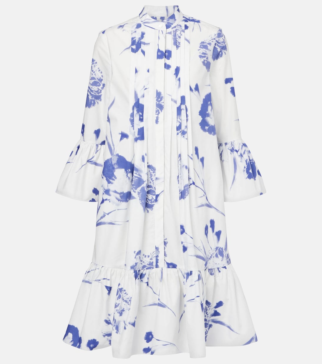 

Мини-платье из хлопка с цветочным принтом Erdem, Carnation Cyanotype White