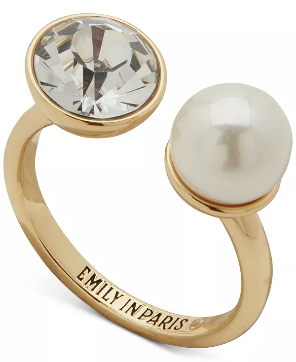

Открытое кольцо с золотистым кристаллом и искусственным жемчугом Emily In Paris, white