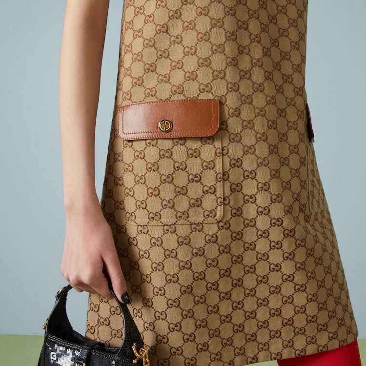 Платье женское Gucci без рукавов, элегантный крой, коричневый — фото 4