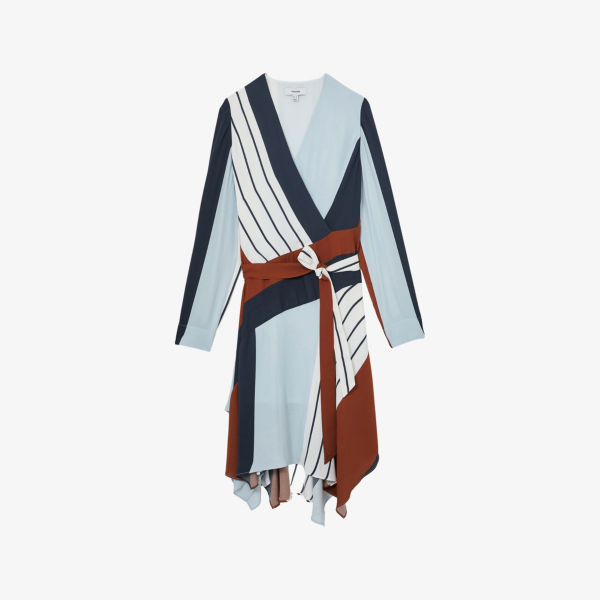 

Мини-платье с запахом из ткани в полоску Reiss, коричневый