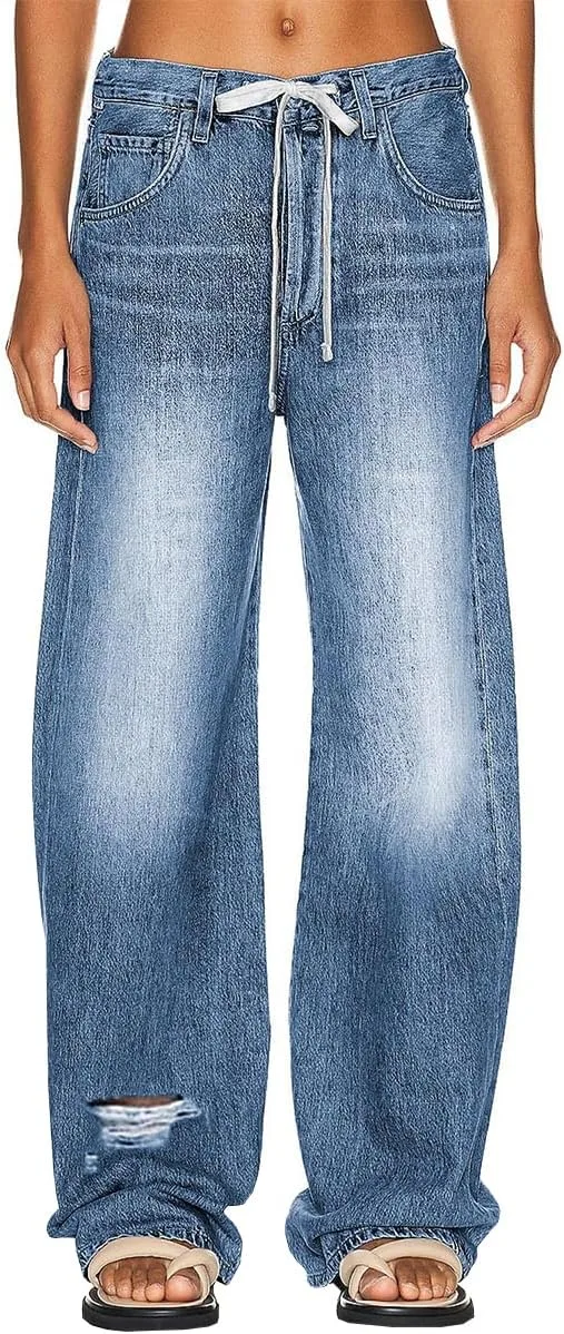 

Женские джинсы Vintage High Waisted с высокой посадкой, рваные, прямые TACSTRUN