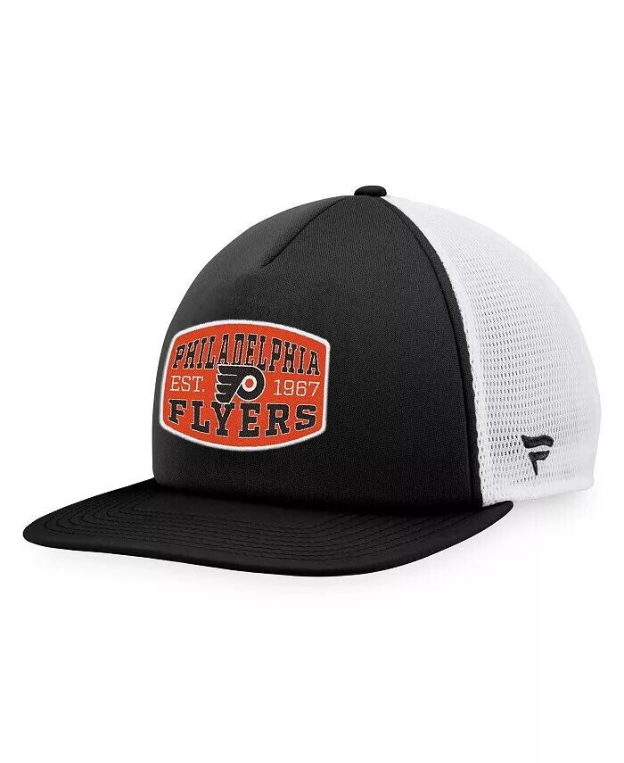 

Мужская черно-белая кепка из пенопласта Philadelphia Flyers с нашивкой спереди Trucker Snapback Fanatics, черный