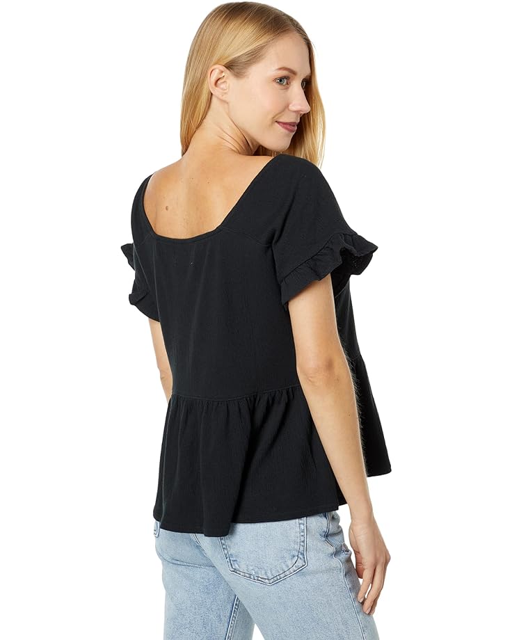 

Топ Madewell Knit Lightspun Ruffle-Hem Top, реальный черный