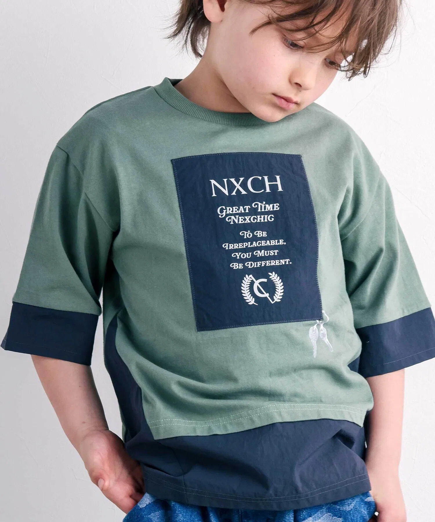 Мужская футболка с контрастными вставками Nexchic для мальчиков зелёная — фото 4