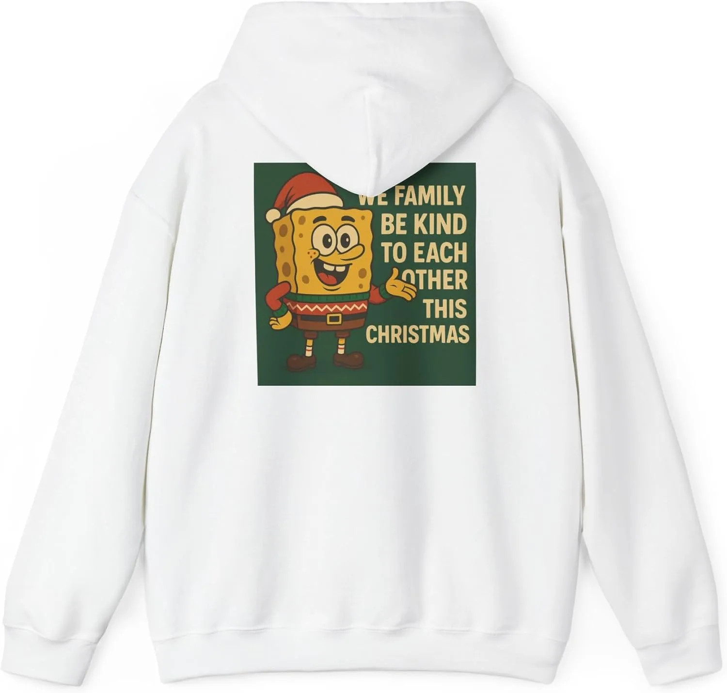 Толстовка с капюшоном Sponge-Like Cartoon Santa | Be Kind to Each Other This Christmas GENERIC, белый — фото 2