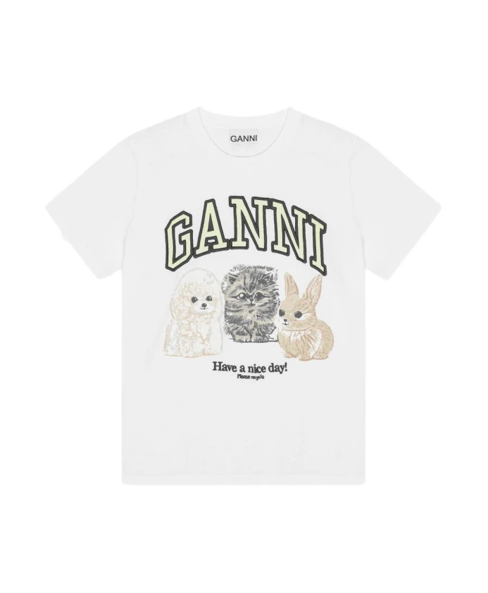 

Хлопковая футболка Bianco, повседневный стиль. Ganni, белый