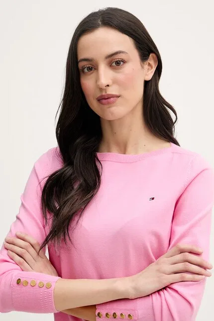 Свитер из хлопка Sweter damski z bawełną Tommy Hilfiger, розовый — фото 4