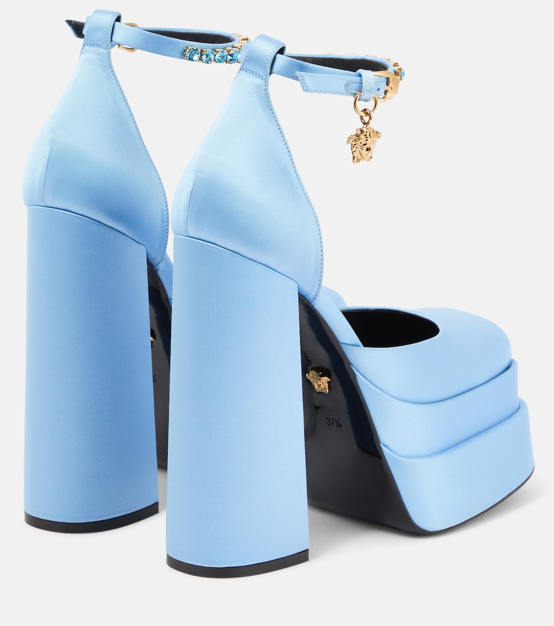 Атласные туфли-лодочки Medusa Aevitas на платформе Versace, Ice Blue-Oro Versace — фото 3