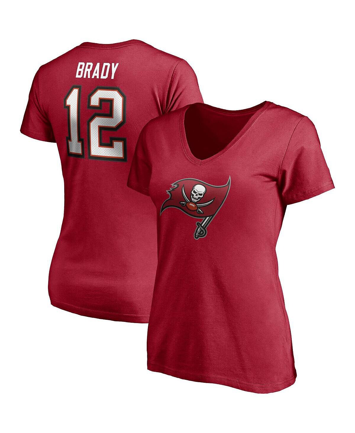 

Женская красная футболка с изображением игрока Tom Brady Tampa Bay Buccaneers, именем и номером, с v-образным вырезом Fanatics, красный