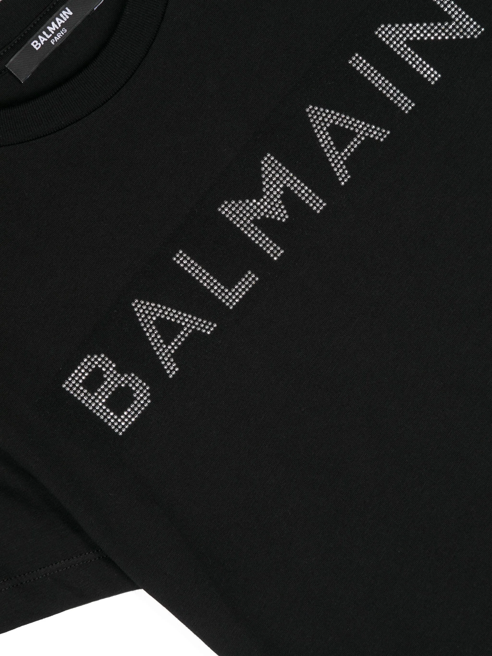 Футболка с логотипом и кристаллами Balmain Kids, черный — фото 3