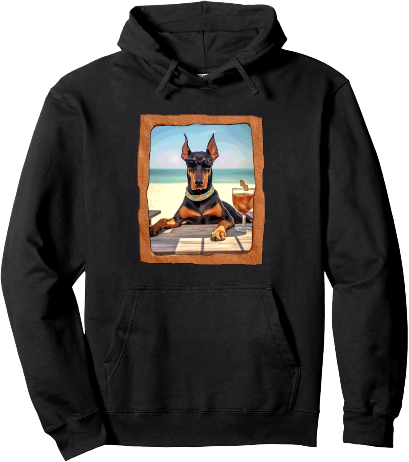 

Худи Doberman Beach Vibe с солнцезащитными очками Playful Summer Vibes Pet Relaxation Beach Life, черный
