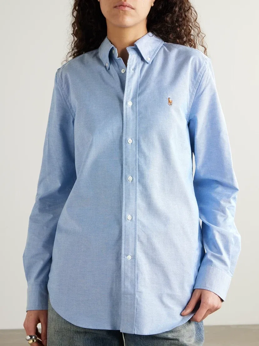 Вышитая хлопково-смесовая оксфордская рубашка POLO RALPH LAUREN, голубой — фото 3