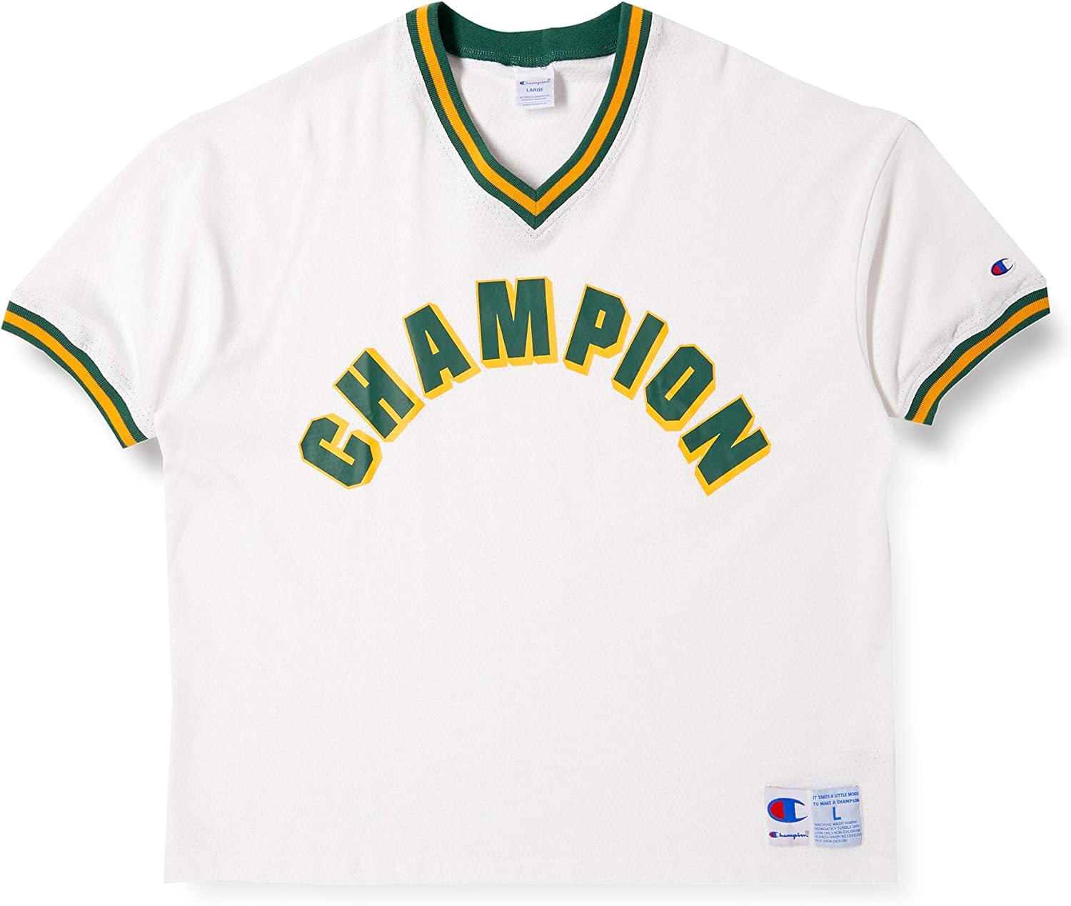 

Мужская футболка Champion C3-P313 с коротким рукавом, сетчатая ткань, V-образный вырез, графический логотип, бирка, белый