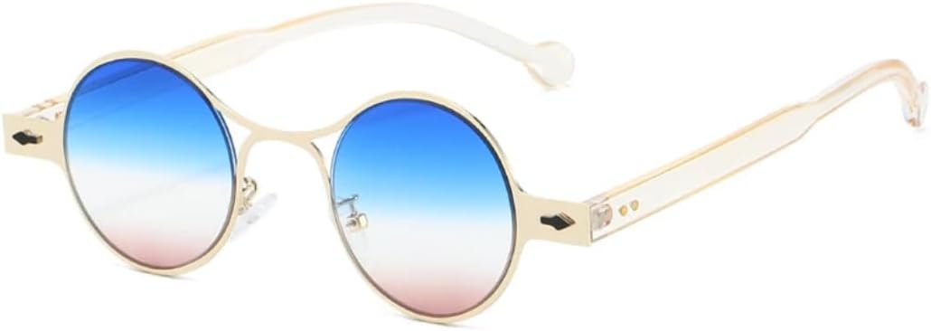 

Ретро круглые металлические панк-солнцезащитные очки для мужчин с заклепками, солнцезащитные очки UV400, модные градиентные солнцезащитные очки для женщин TKKTLLT, Yellow Blue Pink