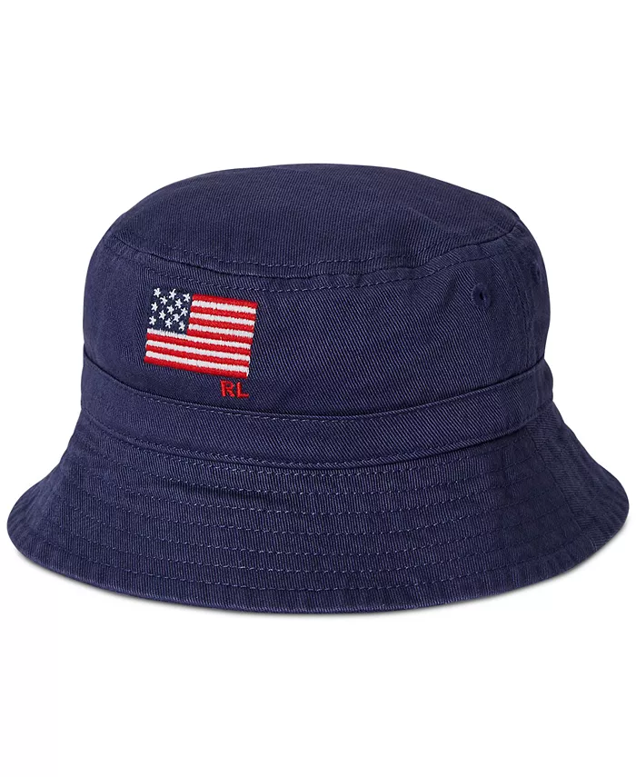 

Детская хлопковая вышитая бейсболка-ведро с флагом для мальчиков Polo Ralph Lauren, синий