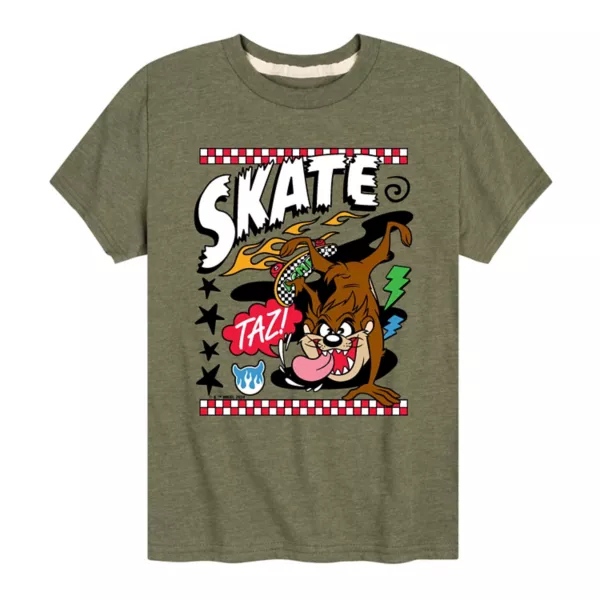 

Футболка с рисунком скейта Taz из Looney Tunes для мальчиков 8-20 лет Licensed Character, цвет heather military green