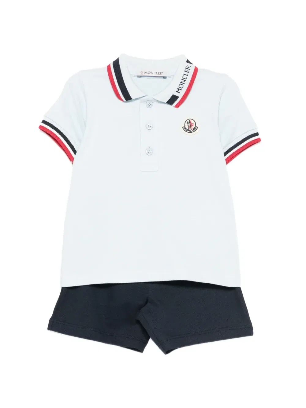 Набор из двух предметов: рубашка-поло в полоску и шорты Moncler Enfant, синий