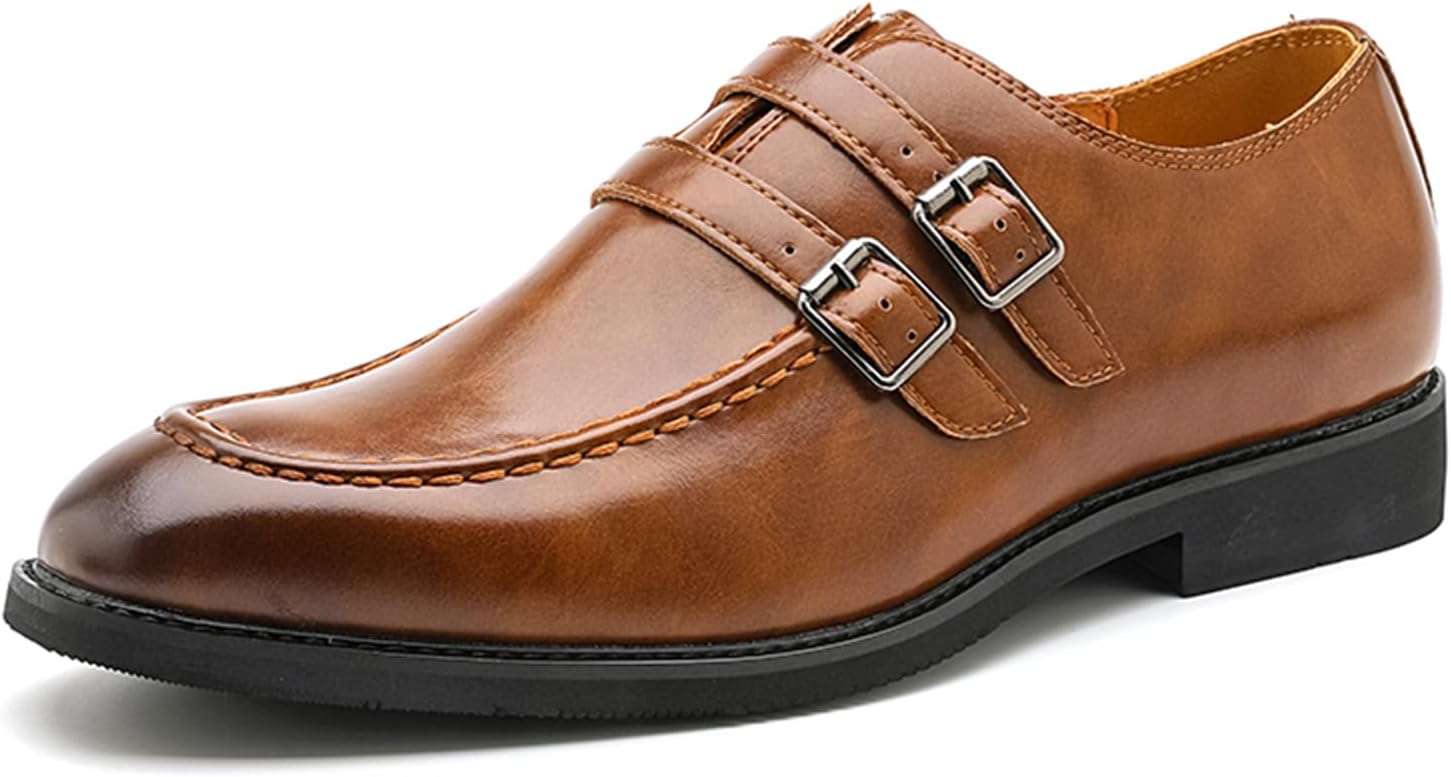 

Мужские классические туфли с пряжкой-монк из натуральной кожи, без шнурков, винтажного стиля, для деловых, формальных событий, свадьбы или повседневной носки, с двойной пряжкой для офиса, вечеринки или выпускного Tixewsjh, коричневый