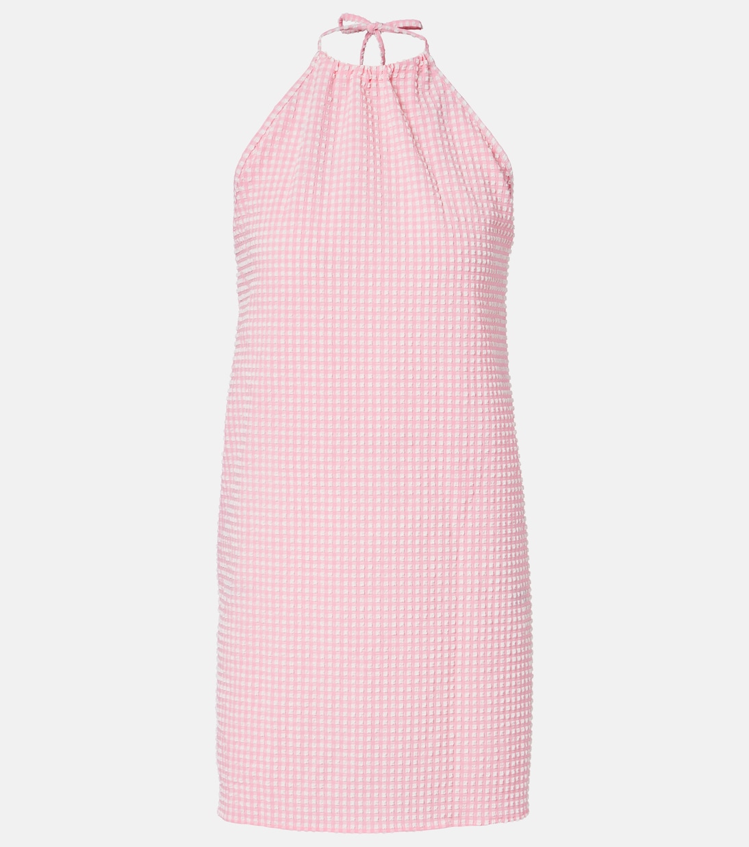 

Клетчатое мини-платье-бюстье из пике Hunza G, Milkshake/Pink Gingham