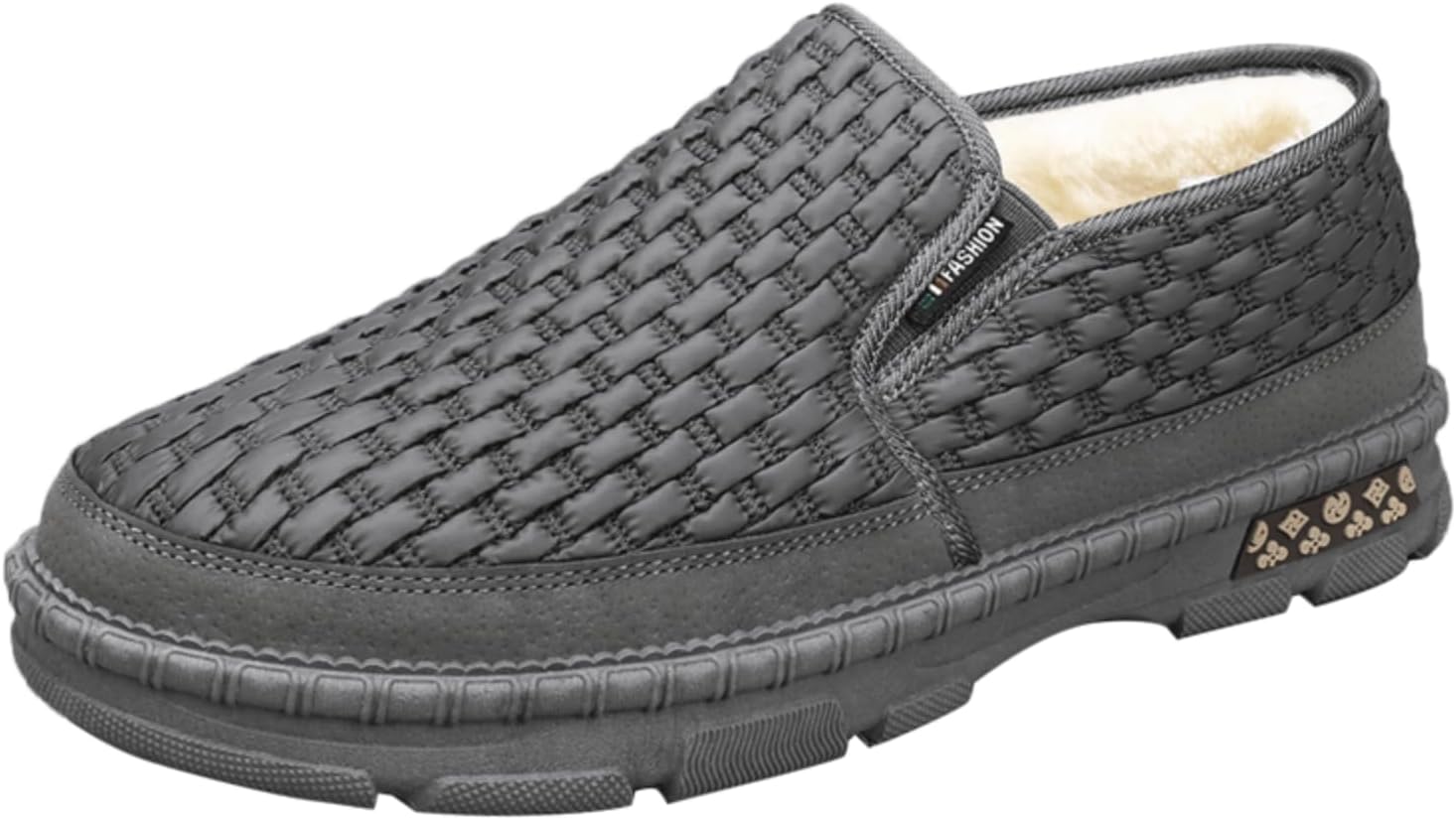 

Мужские зимние слипоны с плетеным верхом, подкладкой из флиса для тепла, нескользящей подошвой, повседневная удобная обувь, идеально подходят для холодных дней Khwfjas, серый