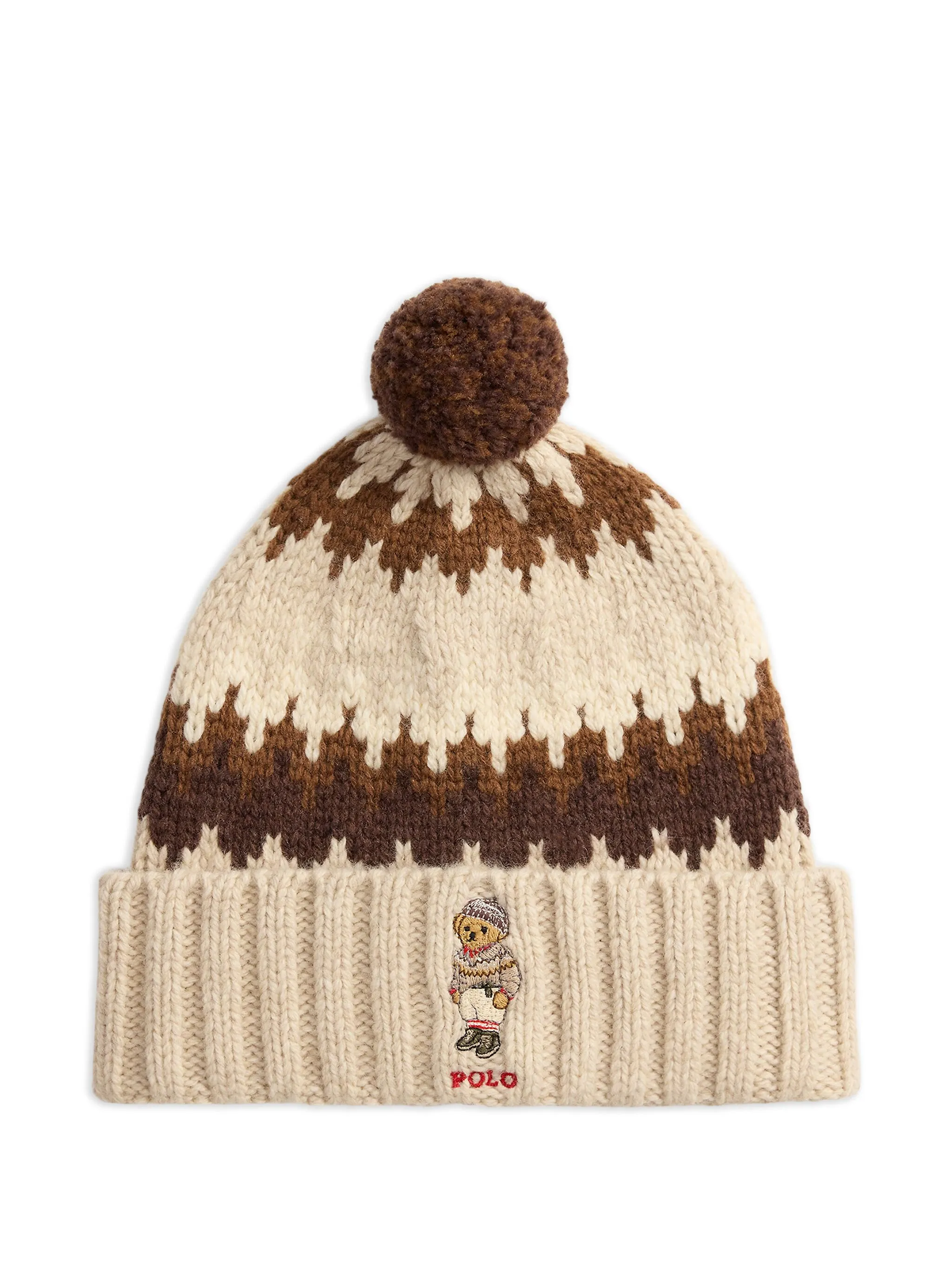 

Шапка бини с вышивкой и помпоном Polo Ralph Lauren, кремовый