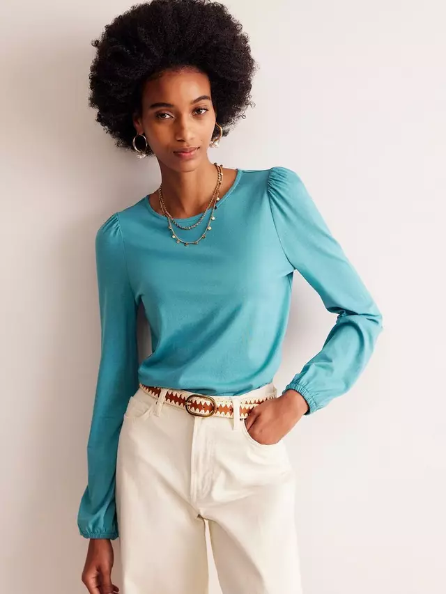 

Топ Boden Super Soft Puff Shoulder, цвет blue/grass