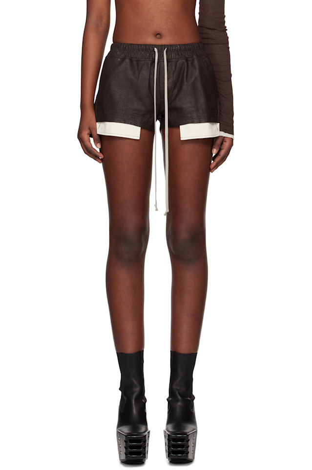 

Голливудские кожаные шорты-боксеры с эффектом тумана Rick Owens, цвет mahogany