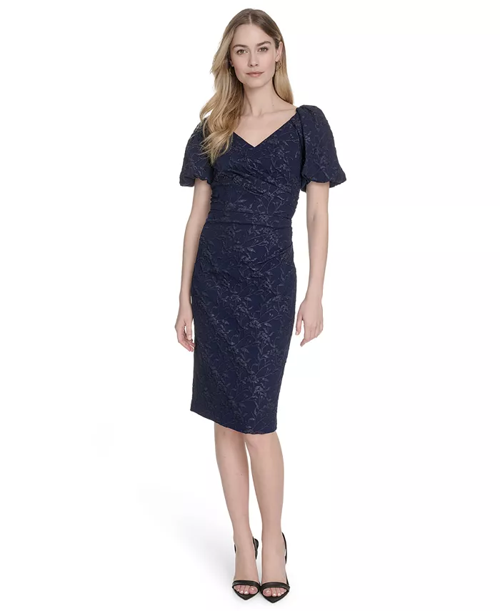 

Женское жаккардовое платье-футляр с V-образным вырезом и короткими рукавами Eliza J