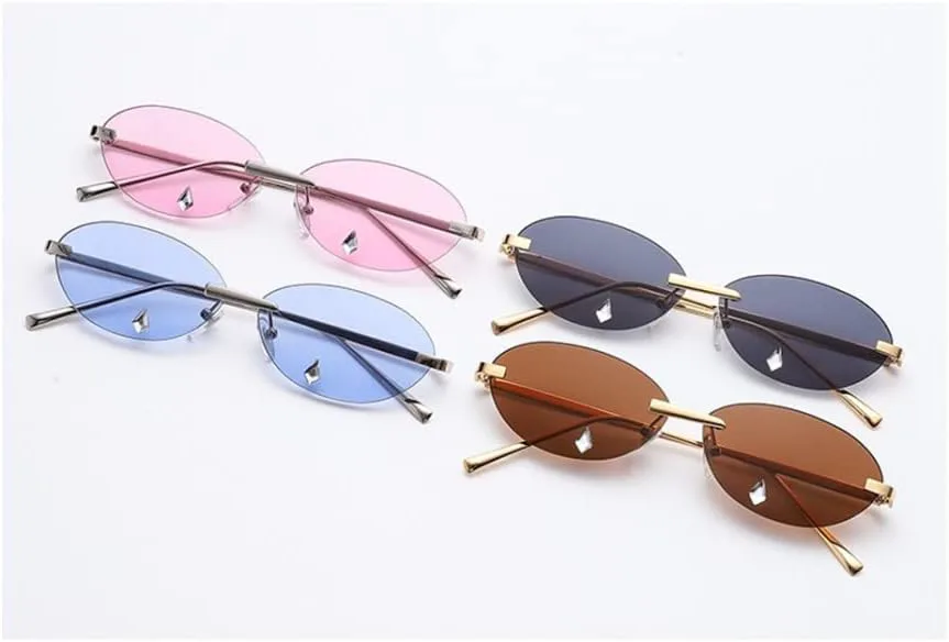 

Женские солнцезащитные очки без оправы, винтажные ретро, ​​маленькие овальные очки, женские очки со стразами, защита от ультрафиолета UV400 LANGSER, Blue