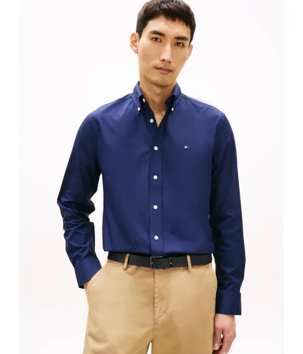 Однотонная рубашка из поплина для активного отдыха regular fit Tommy Hilfiger, темно-синий
