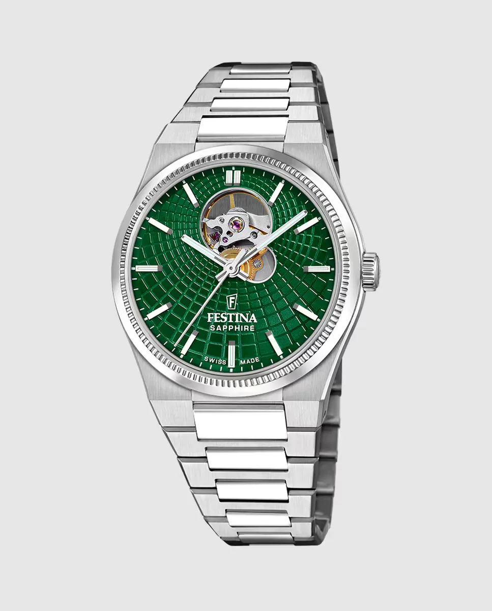 

F20053/3 Swiss Made Rivé Автоматические мужские часы из серебристой стали Festina, серебряный