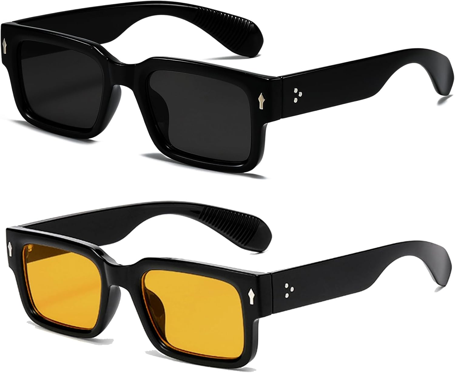 

Солнцезащитные очки EYLRIM в квадратной оправе для женщин и мужчин, модные массивные прямоугольные солнцезащитные очки черного цвета с защитой от УФ-излучения UV400, 2 Pack (Black/Grey+black/Orange)