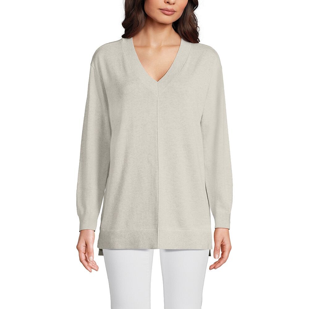 

Женский свитер-туника в хлопковую полоску Lands End Lands' End, цвет Light Gray Heather