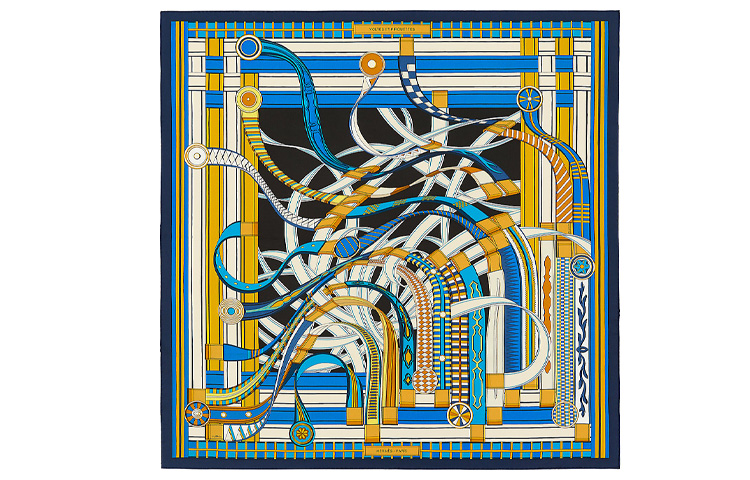 

HERMES Шёлковый шарф унисекс синий, Blue
