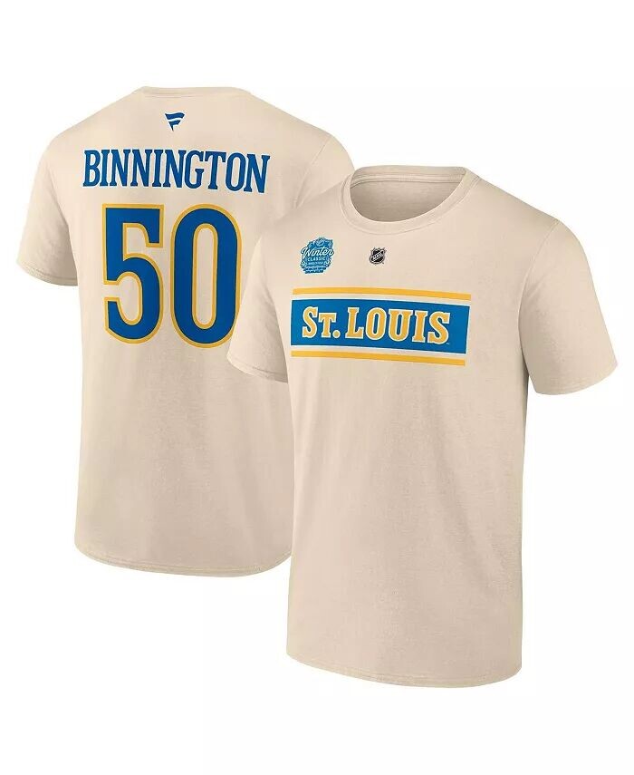 

Мужская футболка Jordan Binnington Cream St. Louis Blues 2025 NHL Winter Classic Authentic Stack Name Number Fanatics