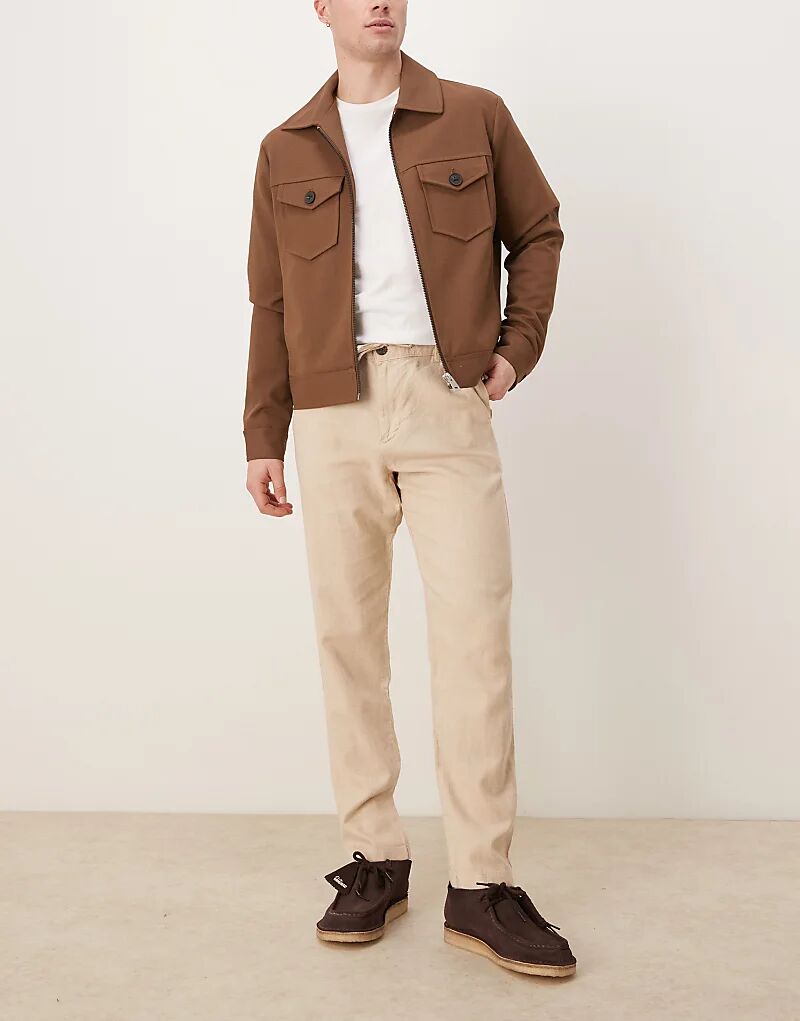 

Узкие зауженные брюки из отборной льняной смеси Selected кремового цвета