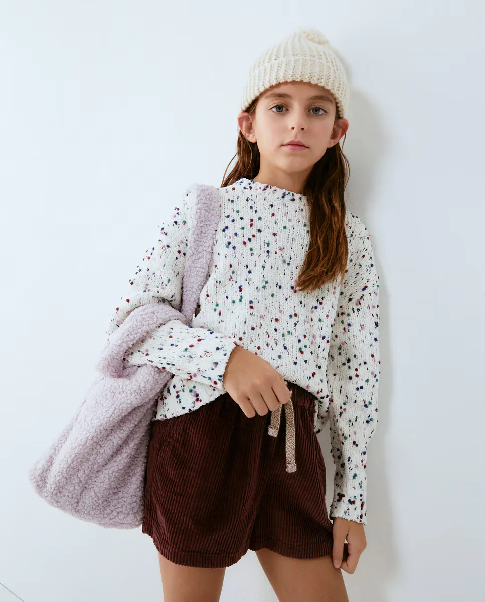

Разноцветный свитер из синели для девочки в стиле непс Kids El Corte Inglés, цвет 120 Crudo