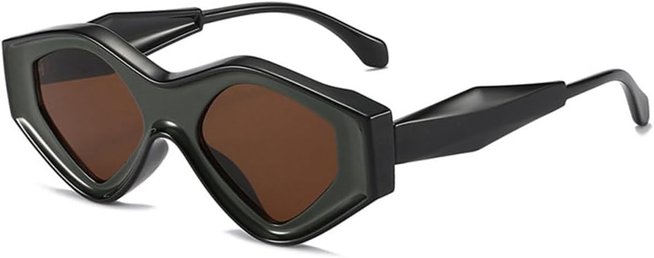 

Модные треугольные солнцезащитные очки 2027 года для женщин, ретро, ​​двухцветные, трендовые мужские уникальные солнцезащитные очки неправильной формы MTZJH, Green Black Tea